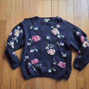 Beautiful Vintage Eddie Bauer Navy Floral Sweater Size‎ Large